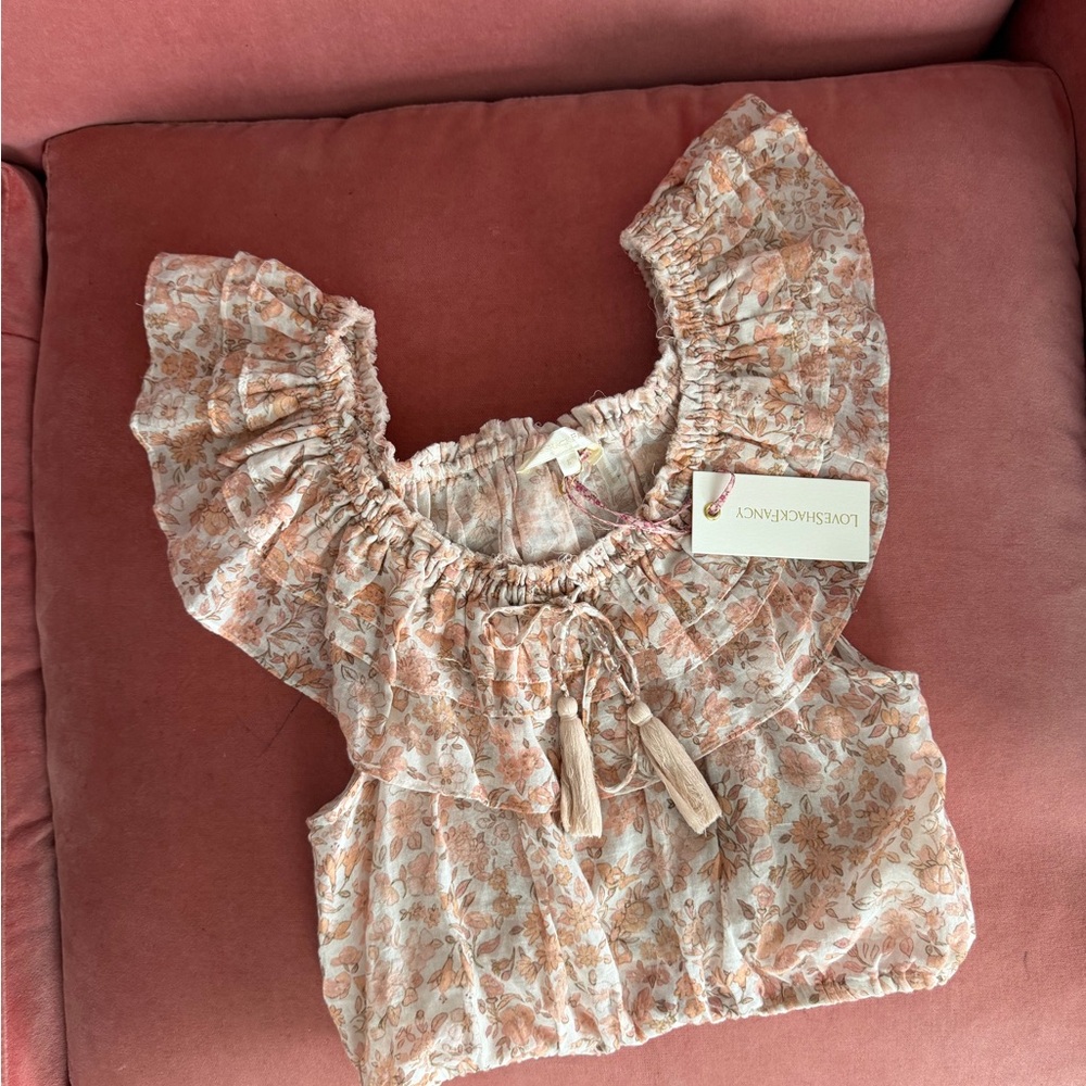 Loveshackfancy crop top flutter sleeve lightweight - Pink and Cream small nwt